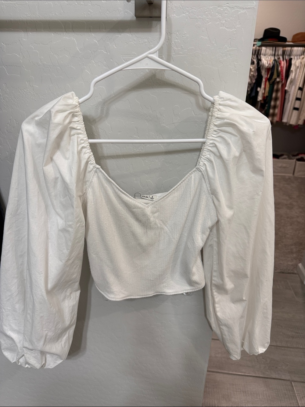 Abercrombie White Puff Sleeve Square Neck Crop Top
